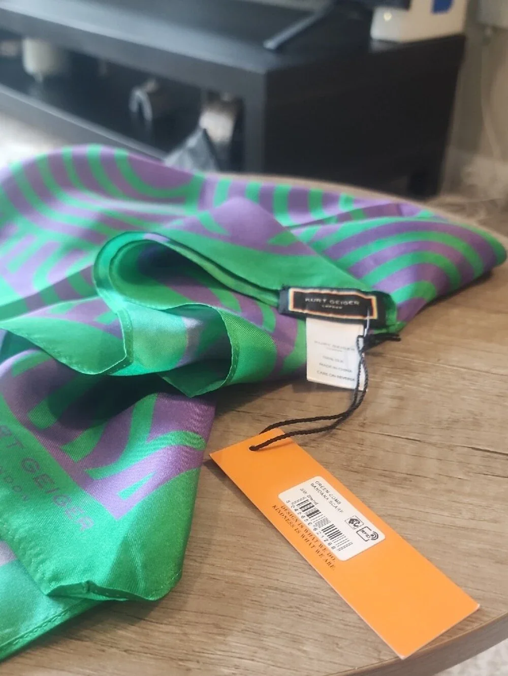Kurt Geiger Green & Purple Geometric Silk Neck Scarf